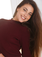 The gorgeous Lorena B confidently posing as she takes off her crimson sweater and lace panty - Pics