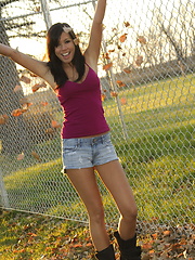 Destiny Moody enjoys a crisp autumn day as the clothes fall off her like so many leaves