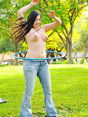 Nadine hula hoops naked outside - Pics