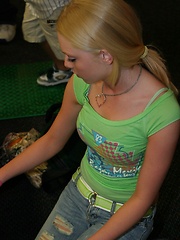 Petite blonde Skye Model is out having fun in a tight top and jeans - Pics