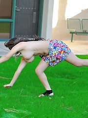 Leila does cartwheels topless outside - Pics