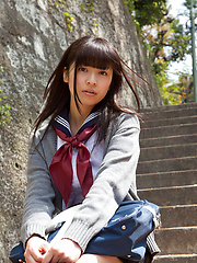 Yuuri Shiina Asian in school uniform is so cute while walking - Pics